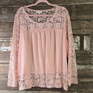 Adiva Peach Lace Long Sleeve Blouse, Size 2X, NWOT